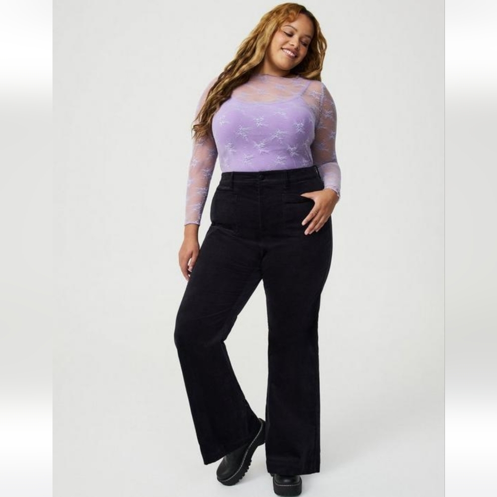 Torrid Velveteen High Rise Black Flare Pants